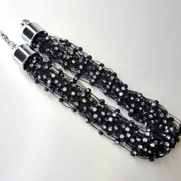 Black Beaded Crystal Braided Choker Necklace - Picture 4 of 9